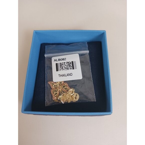 925 Sterling  Two-Tone Rose Gold Champagne Diamond Accent Filigree Butterfly - Picture 7 of 10